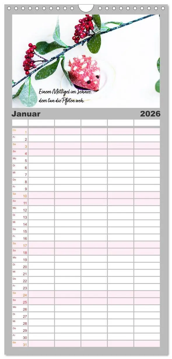 Bild: 9783516509670 | Familienplaner 2026 - Mettkalender - Mettigel Edition mit 5 Spalten...