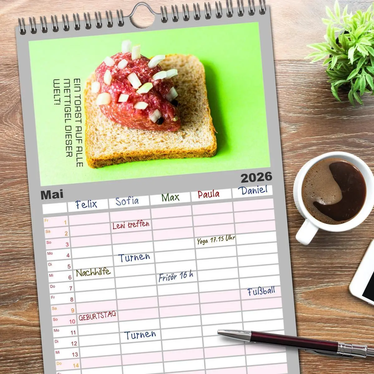 Bild: 9783516509670 | Familienplaner 2026 - Mettkalender - Mettigel Edition mit 5 Spalten...