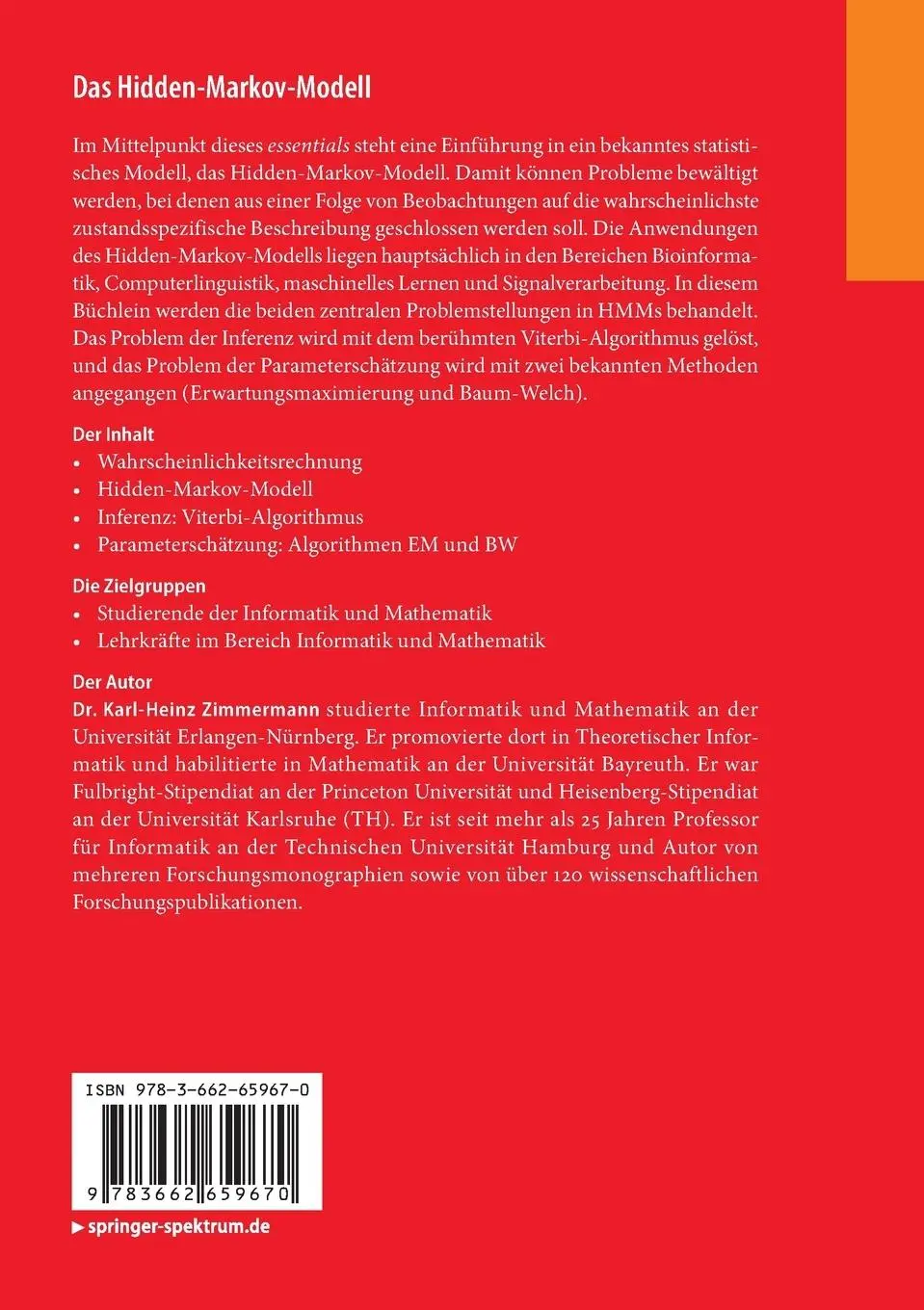Rückseite: 9783662659670 | Das Hidden-Markov-Modell | Karl-Heinz Zimmermann | Taschenbuch | vii
