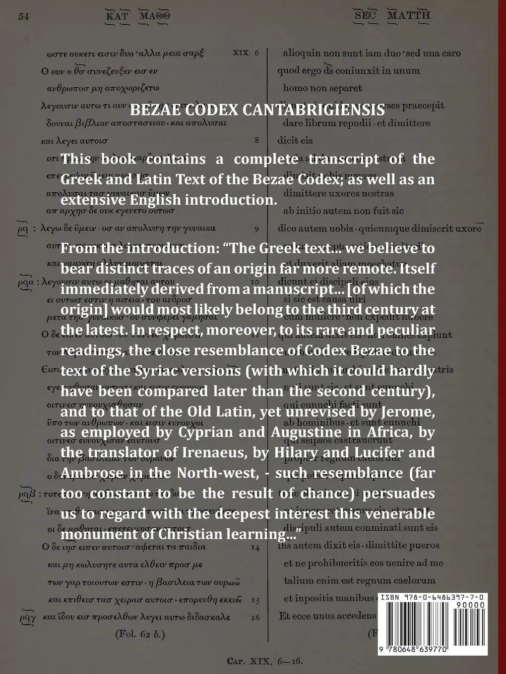 Rückseite: 9780648639770 | Greek and Latin Transcript of Bezae Codex [Beza Codex, Codex Bezae,...