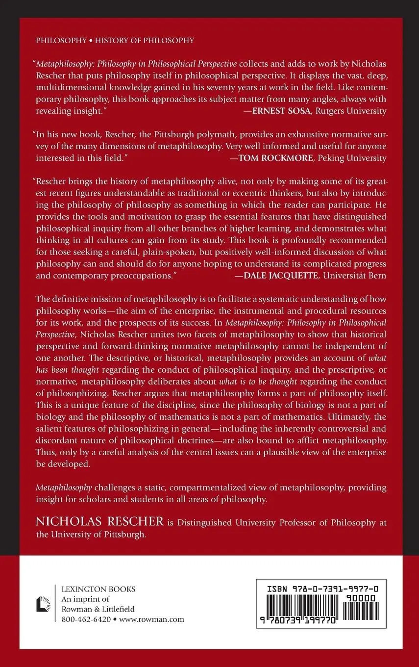 Rückseite: 9780739199770 | Metaphilosophy | Philosophy in Philosophical Perspective | Rescher