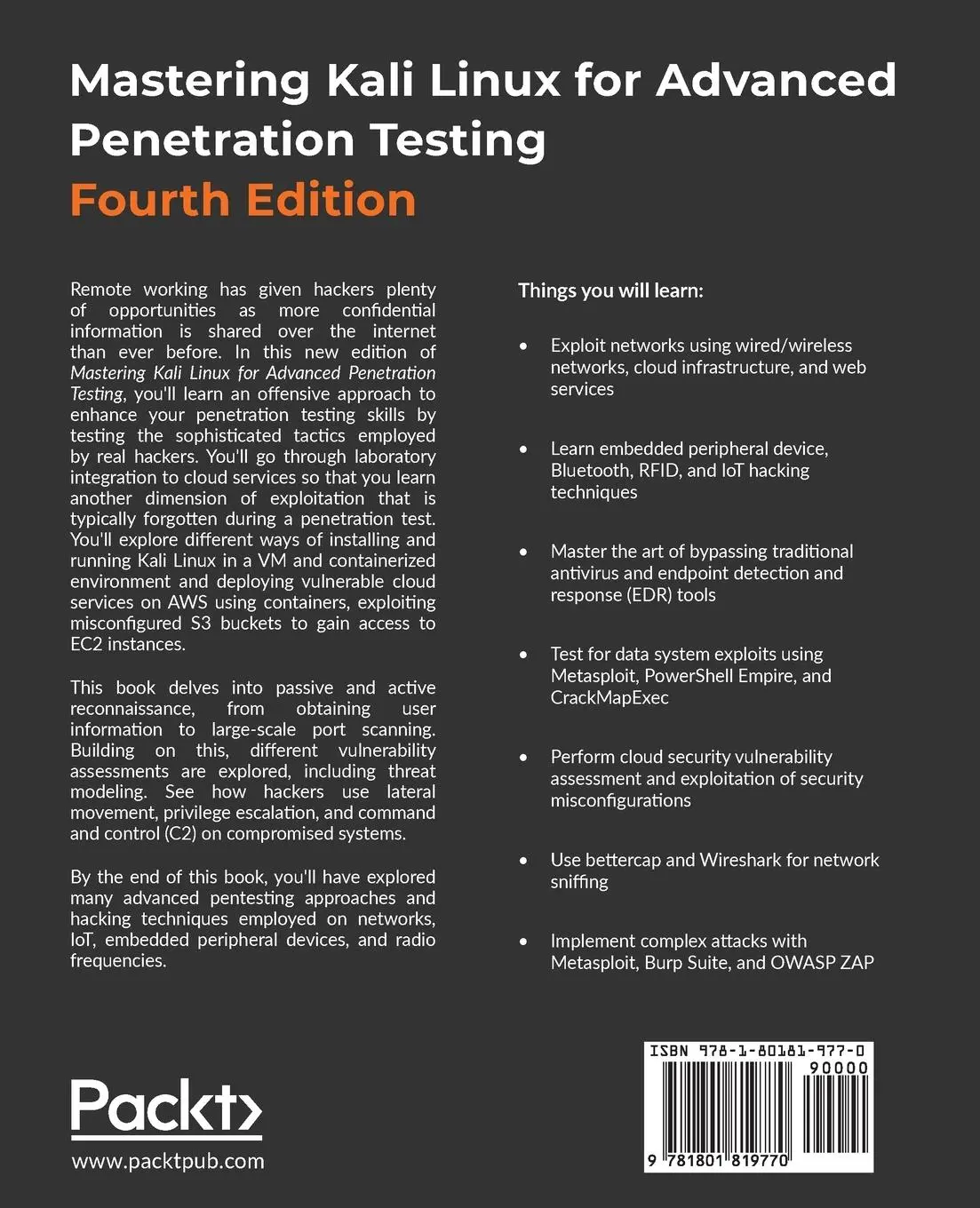 Rückseite: 9781801819770 | Mastering Kali Linux for Advanced Penetration Testing - Fourth Edition