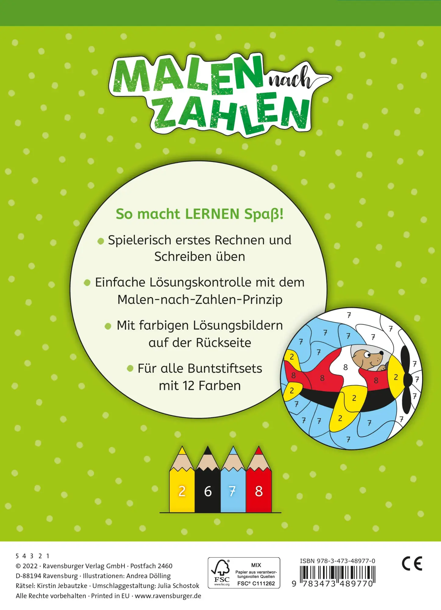 Rückseite: 9783473489770 | Malen nach Zahlen, 1. Kl.: Rechnen und Schreiben | Kirstin Jebautzke