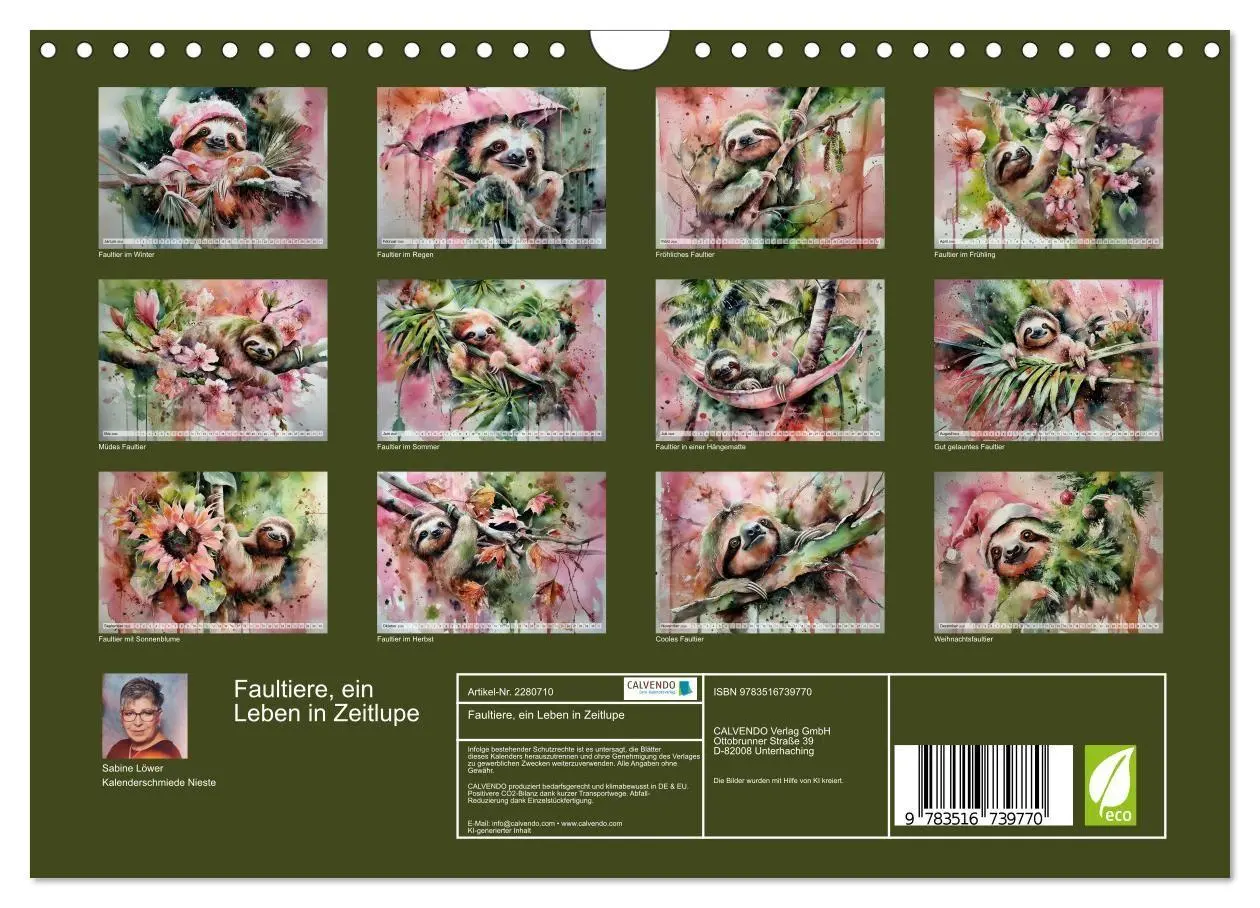Bild: 9783516739770 | Faultiere, ein Leben in Zeitlupe (Wandkalender 2026 DIN A4 quer),...