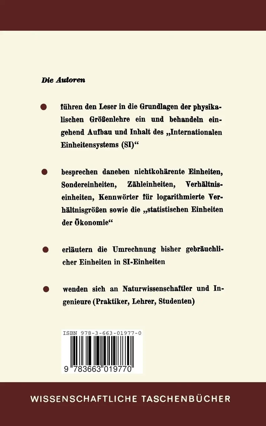 Rückseite: 9783663019770 | Einheiten, Maßsysteme, SI | Dietrich Bender | Taschenbuch | iv | 2014