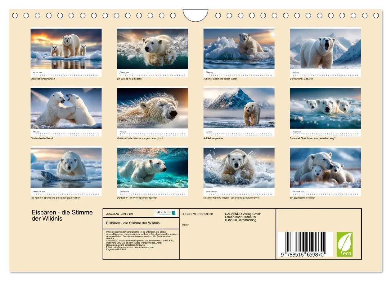 Bild: 9783516659870 | Eisbären - die Stimme der Wildnis (Wandkalender 2026 DIN A4 quer),...