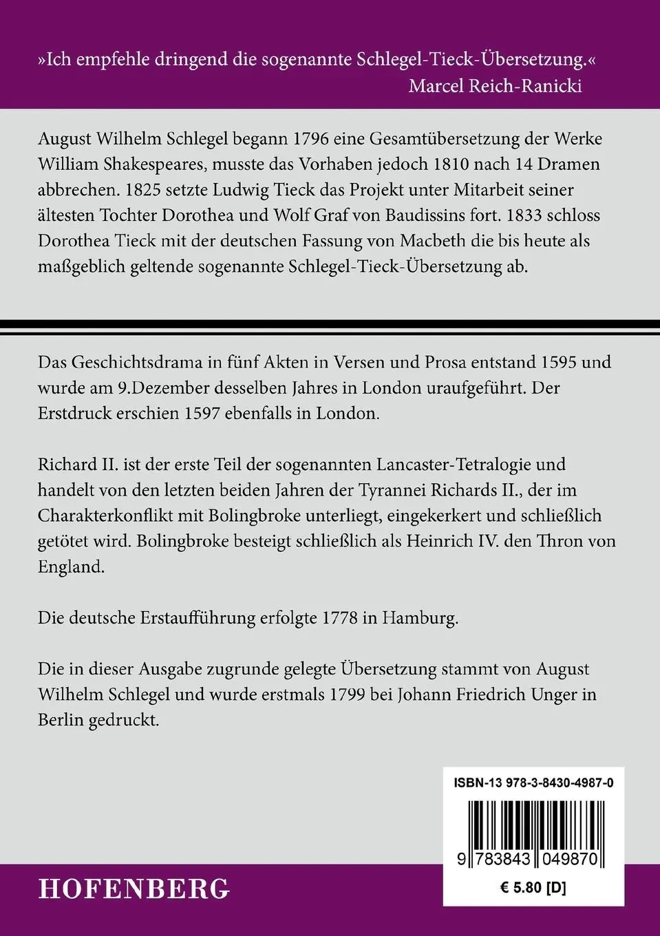 Rückseite: 9783843049870 | König Richard II. | William Shakespeare | Taschenbuch | 104 S. | 2015