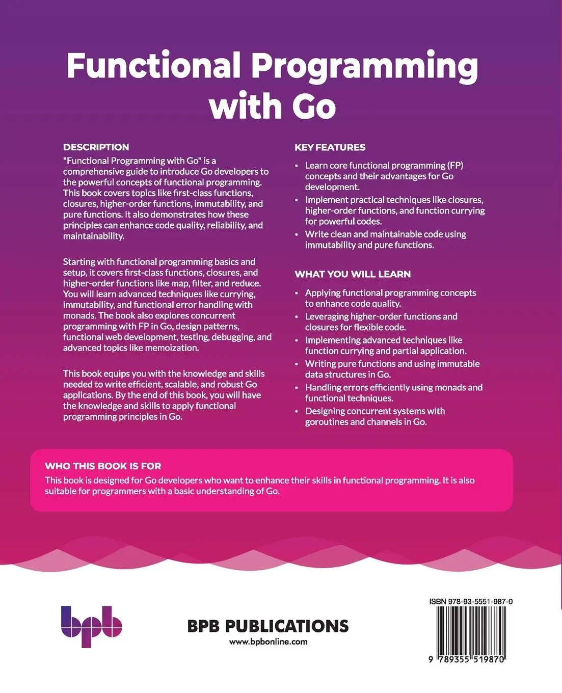 Rückseite: 9789355519870 | Functional Programming with Go | Amrit Pal Singh | Taschenbuch | 2024
