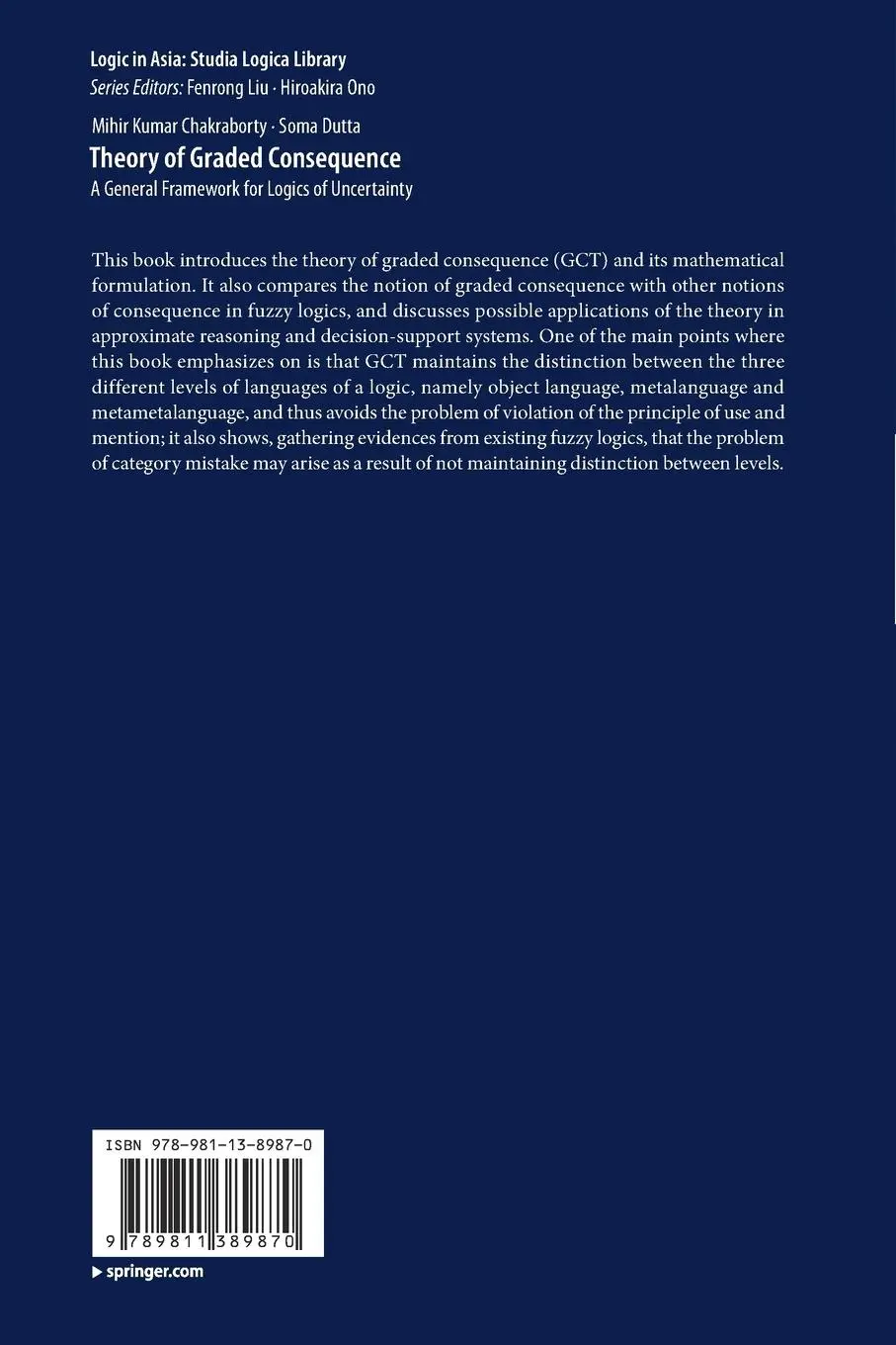 Rückseite: 9789811389870 | Theory of Graded Consequence | Mihir Kumar Chakraborty (u. a.) | Buch