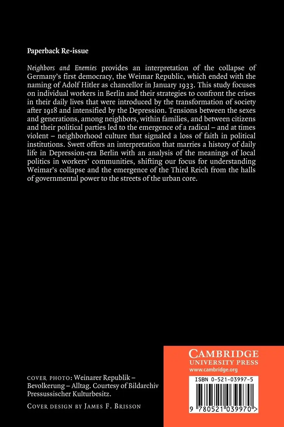 Rückseite: 9780521039970 | Neighbors and Enemies | The Culture of Radicalism in Berlin, 1929 1933