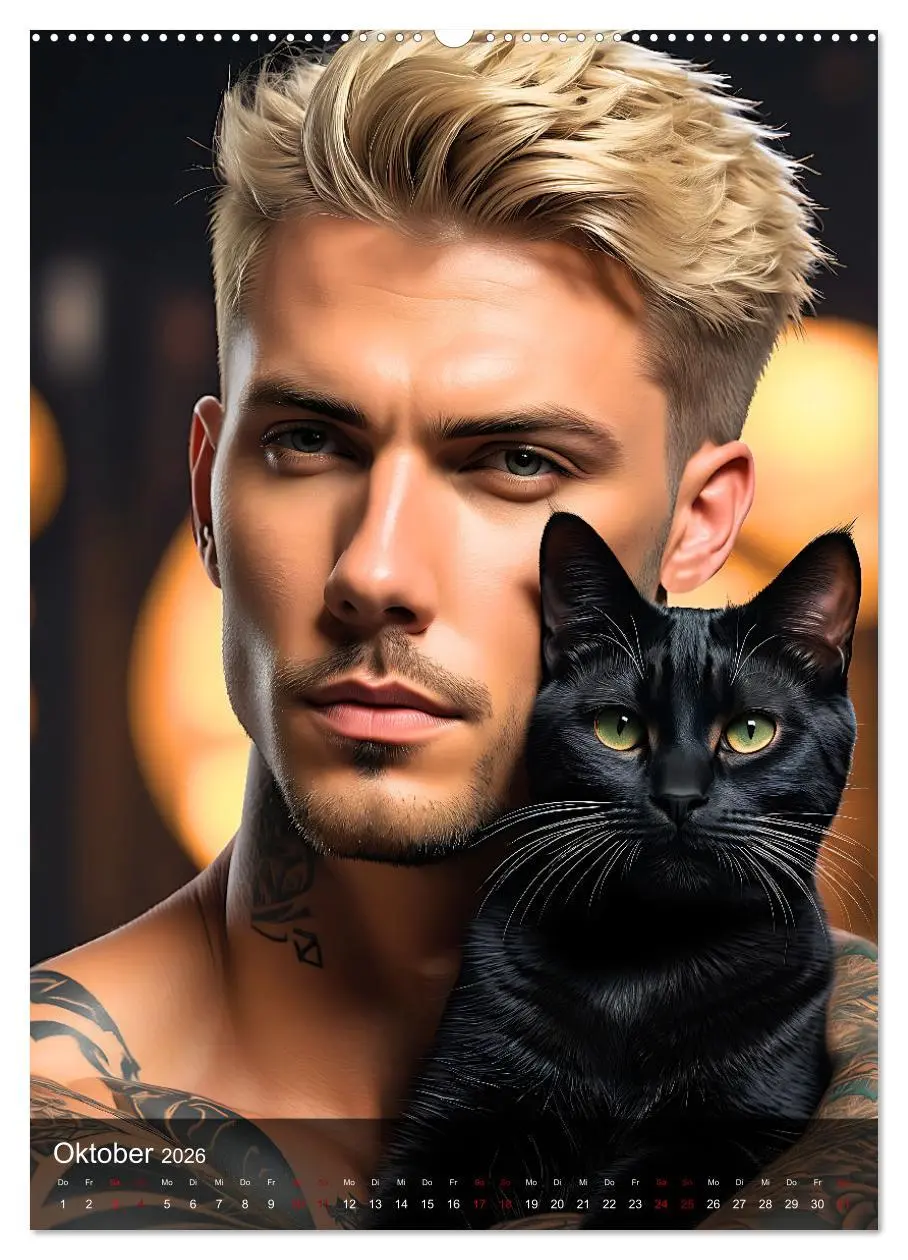Bild: 9783516269970 | Verschmuste Kerle - Muskeln, Tattoos und Miezekatzen (Wandkalender...
