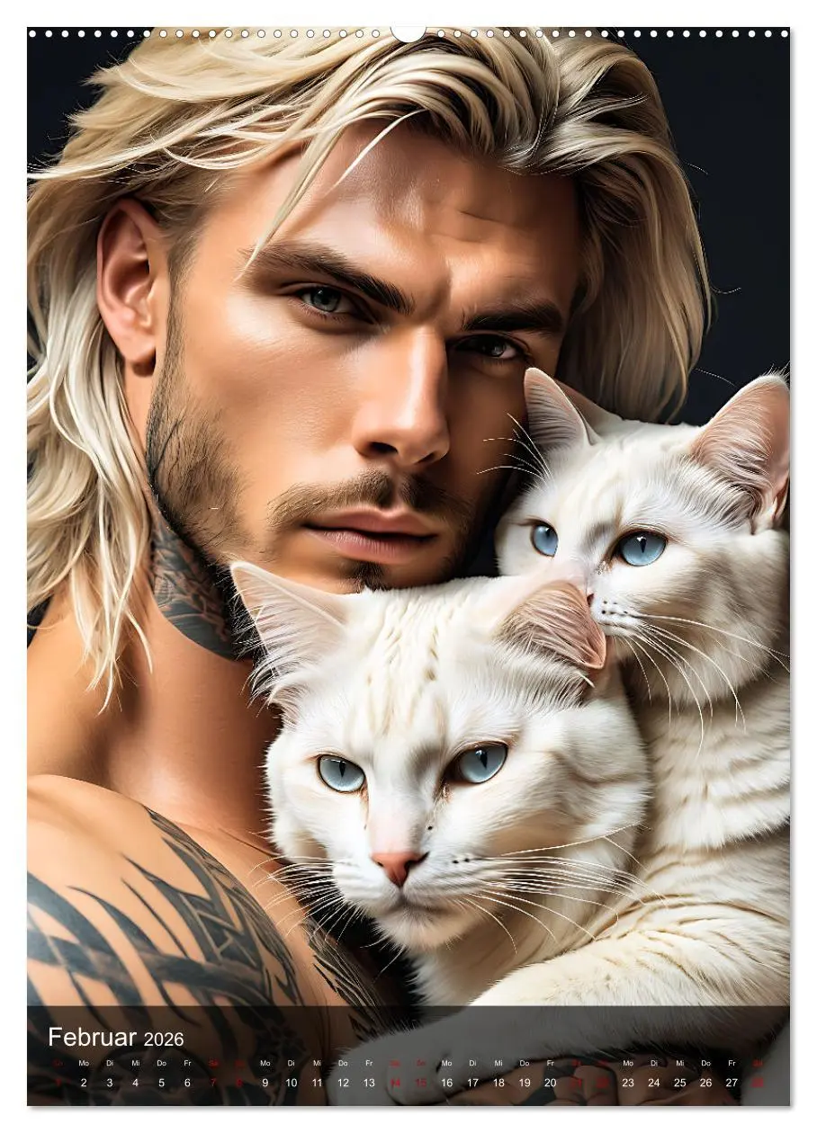 Bild: 9783516269970 | Verschmuste Kerle - Muskeln, Tattoos und Miezekatzen (Wandkalender...