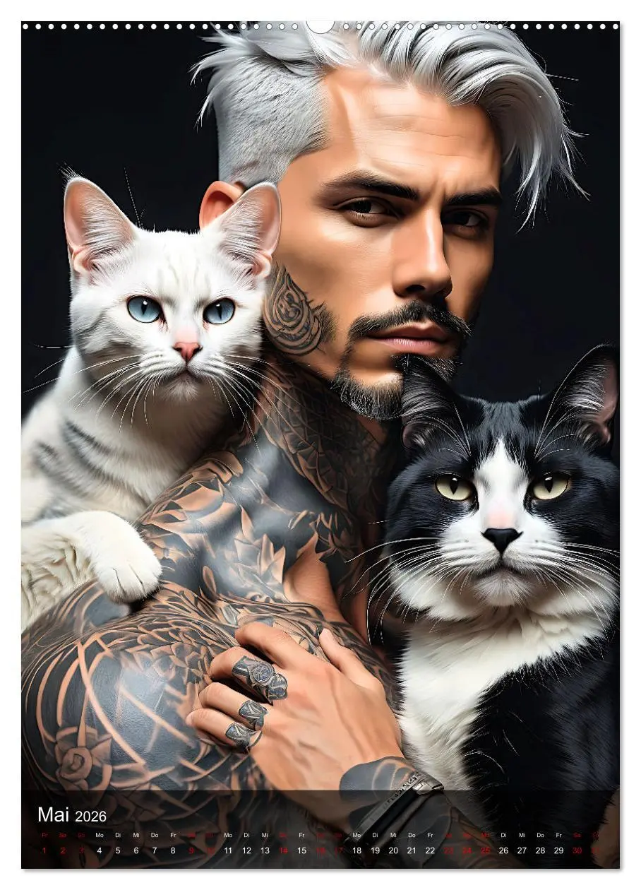 Bild: 9783516269970 | Verschmuste Kerle - Muskeln, Tattoos und Miezekatzen (Wandkalender...