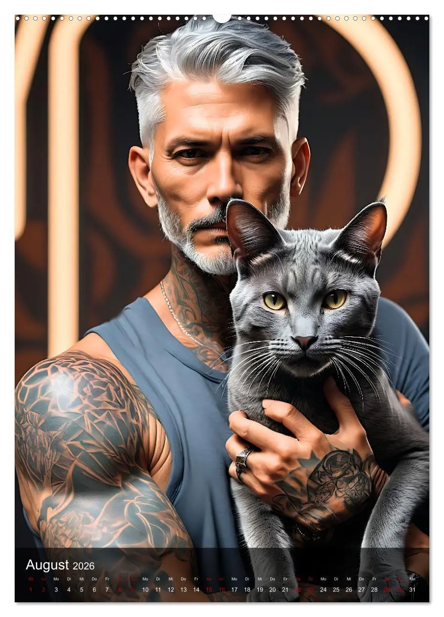 Bild: 9783516269970 | Verschmuste Kerle - Muskeln, Tattoos und Miezekatzen (Wandkalender...