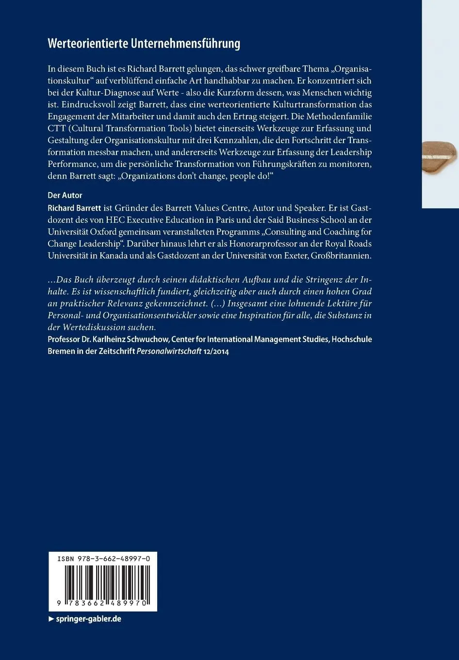 Rückseite: 9783662489970 | Werteorientierte Unternehmensführung | Richard Barrett | Taschenbuch