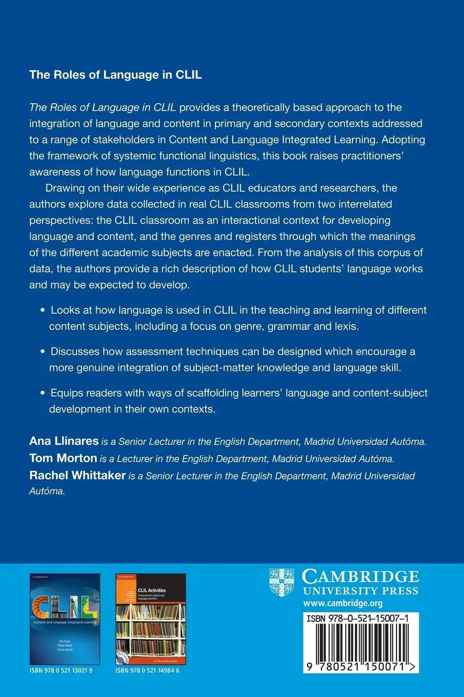Rückseite: 9780521150071 | The Roles of Language in CLIL | Ana Llinares (u. a.) | Taschenbuch