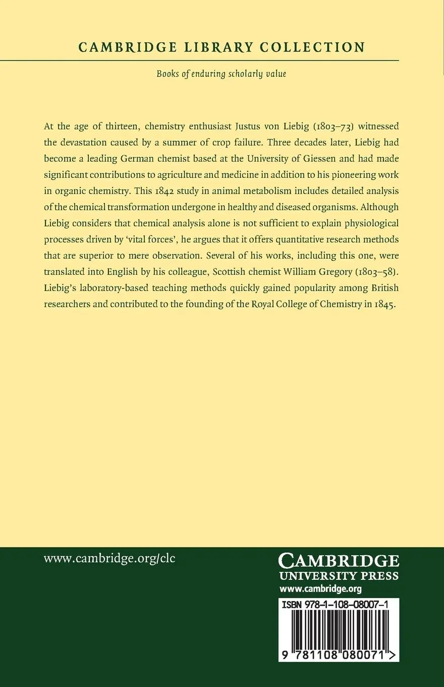 Rückseite: 9781108080071 | Animal Chemistry | Justus Liebig | Taschenbuch | Englisch | 2017
