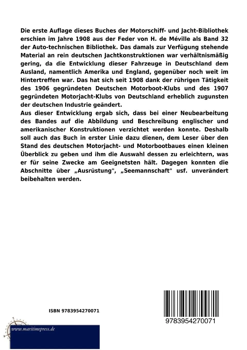 Rückseite: 9783954270071 | Motorjachten | ihre Einrichtung und Handhabung (2.Auflage 1921) | Buch