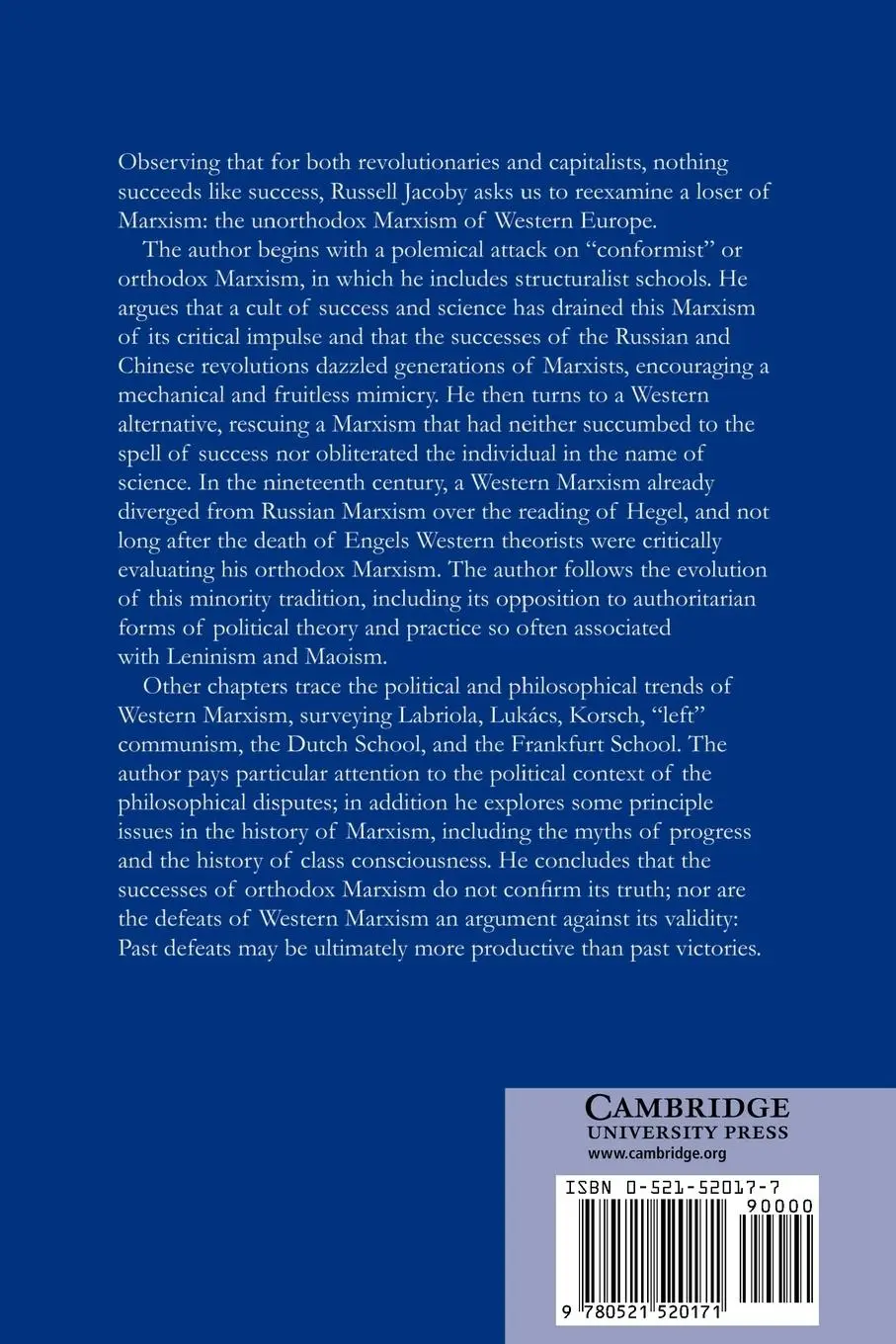 Rückseite: 9780521520171 | Dialectic of Defeat | Contours of Western Marxism | Jacoby (u. a.)