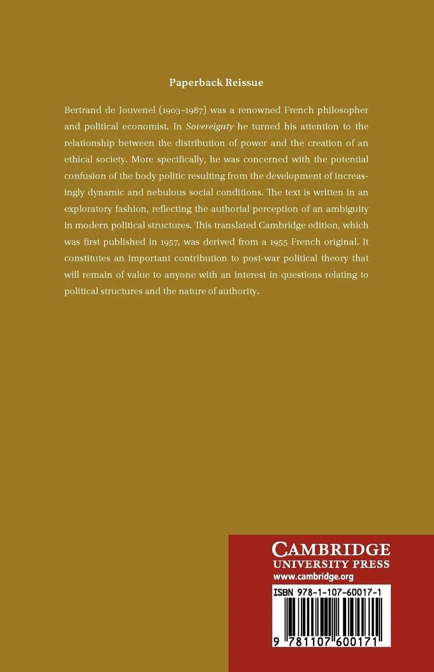 Rückseite: 9781107600171 | Sovereignty | An Inquiry Into the Political Good | Jouvenel (u. a.)