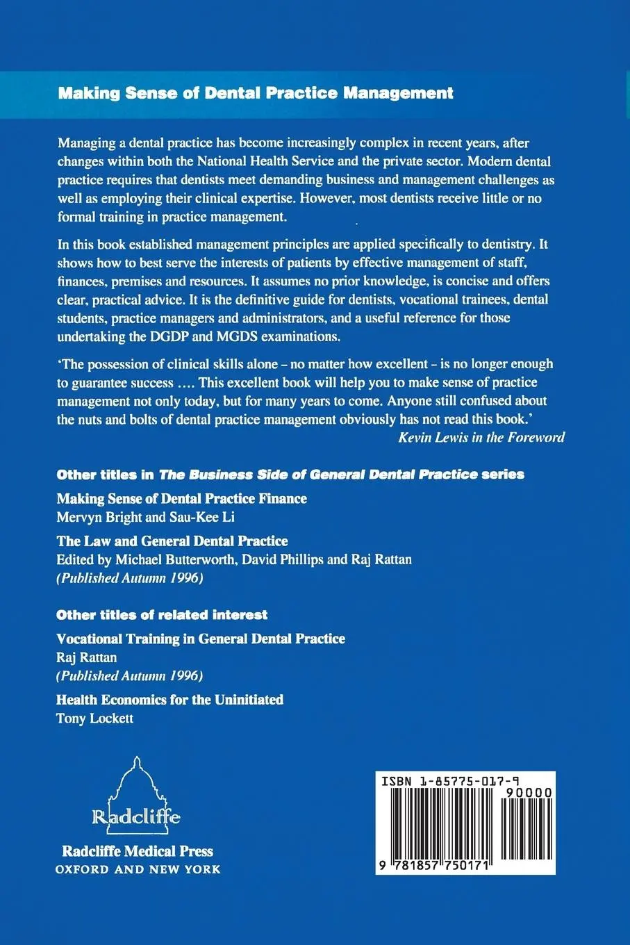 Rückseite: 9781857750171 | Making Sense of Dental Practice Management | Raj Rattan | Taschenbuch
