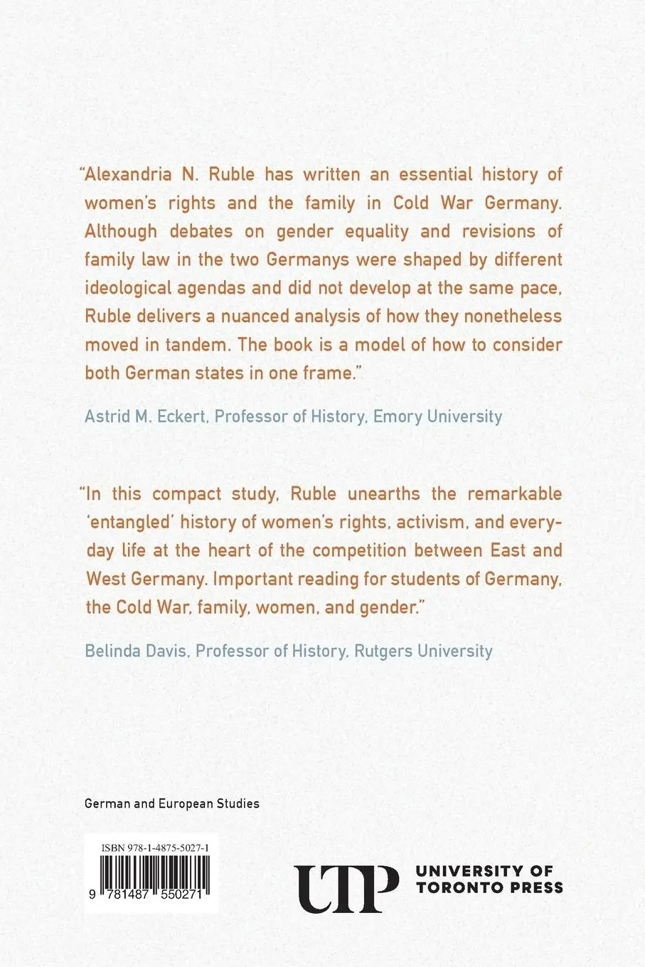 Rückseite: 9781487550271 | Entangled Emancipation | Women's Rights in Cold War Germany | Ruble