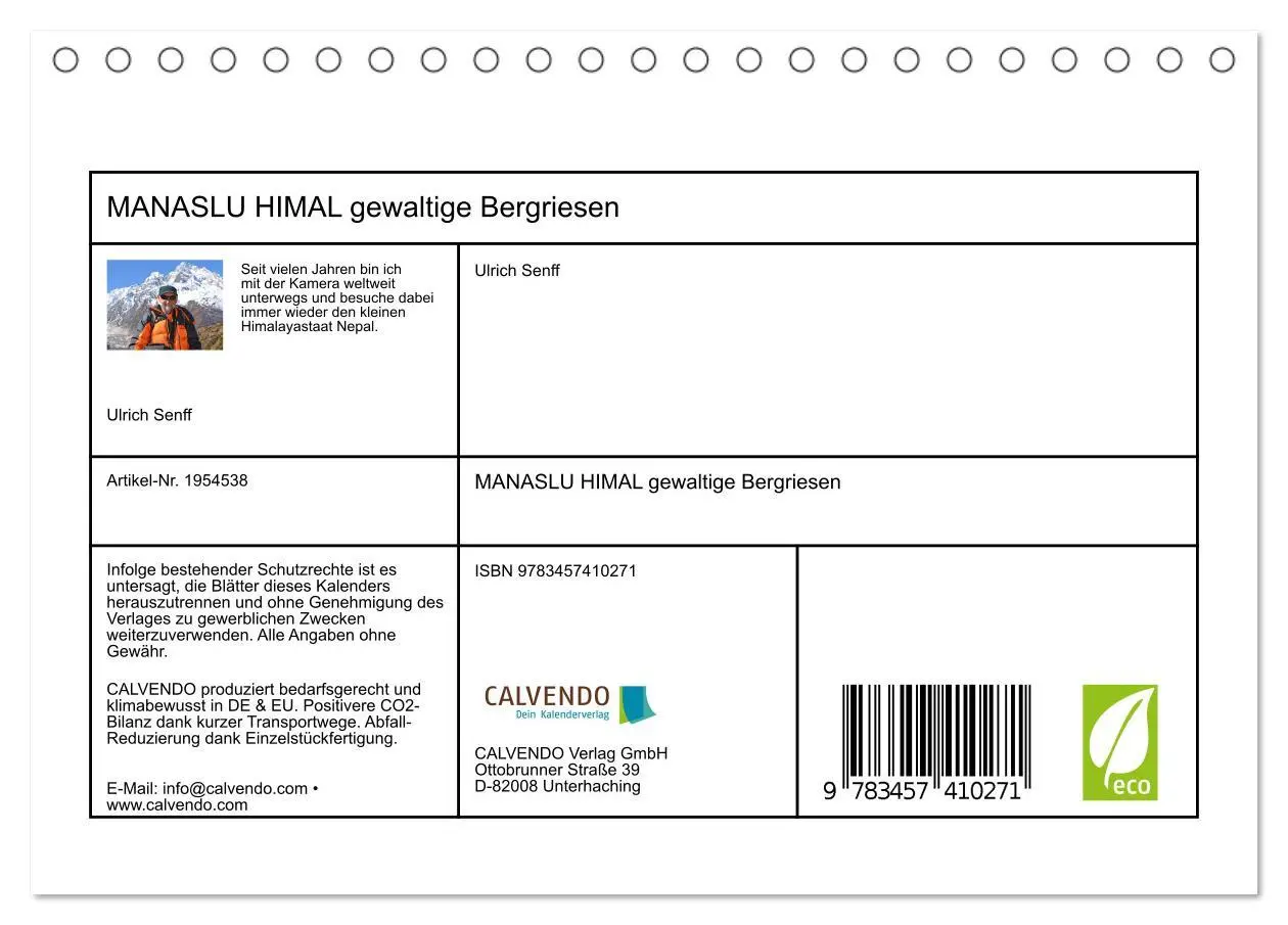 Bild: 9783457410271 | MANASLU HIMAL gewaltige Bergriesen (Tischkalender 2026 DIN A5...