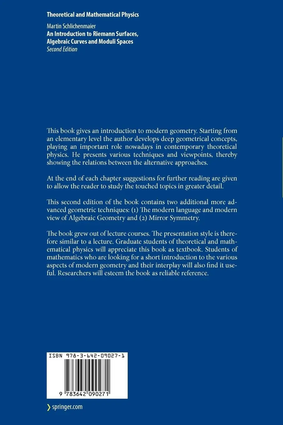 Rückseite: 9783642090271 | An Introduction to Riemann Surfaces, Algebraic Curves and Moduli...