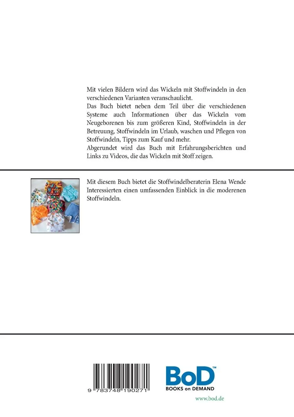 Rückseite: 9783748190271 | Stoffwindeln | Wickeln mit modernen Stoffwindeln | Elena Wende | Buch