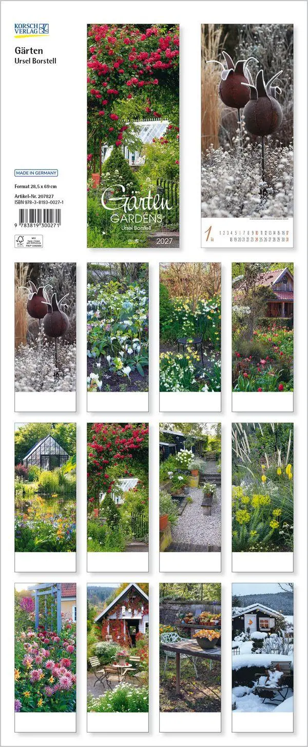 Bild: 9783819300271 | Gärten 2027 | Verlag Korsch | Kalender | Spiralbindung | 14 S. | 2027