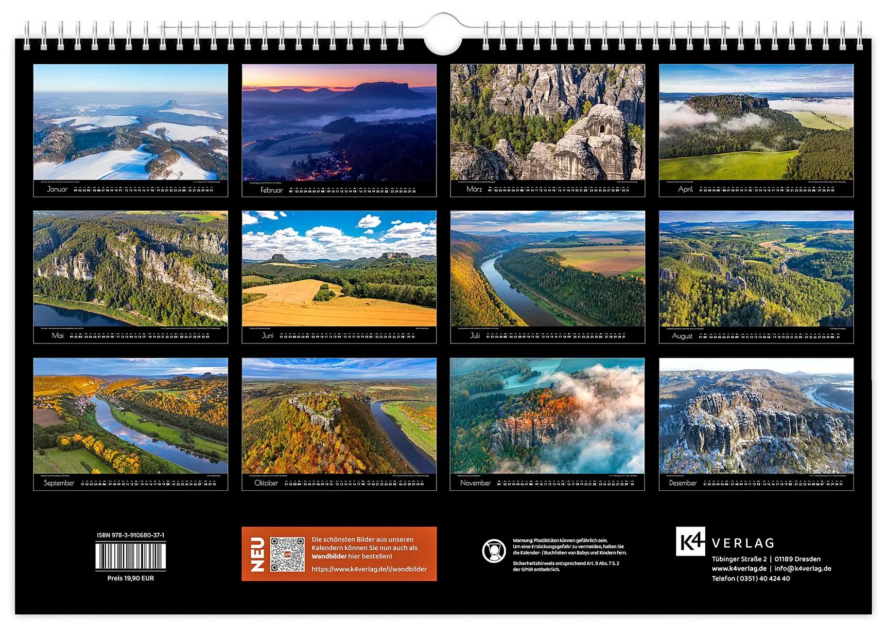 Bild: 9783910680371 | Kalender Sächsische Schweiz Luftaufnahmen 2026 | Peter Schubert | 2026