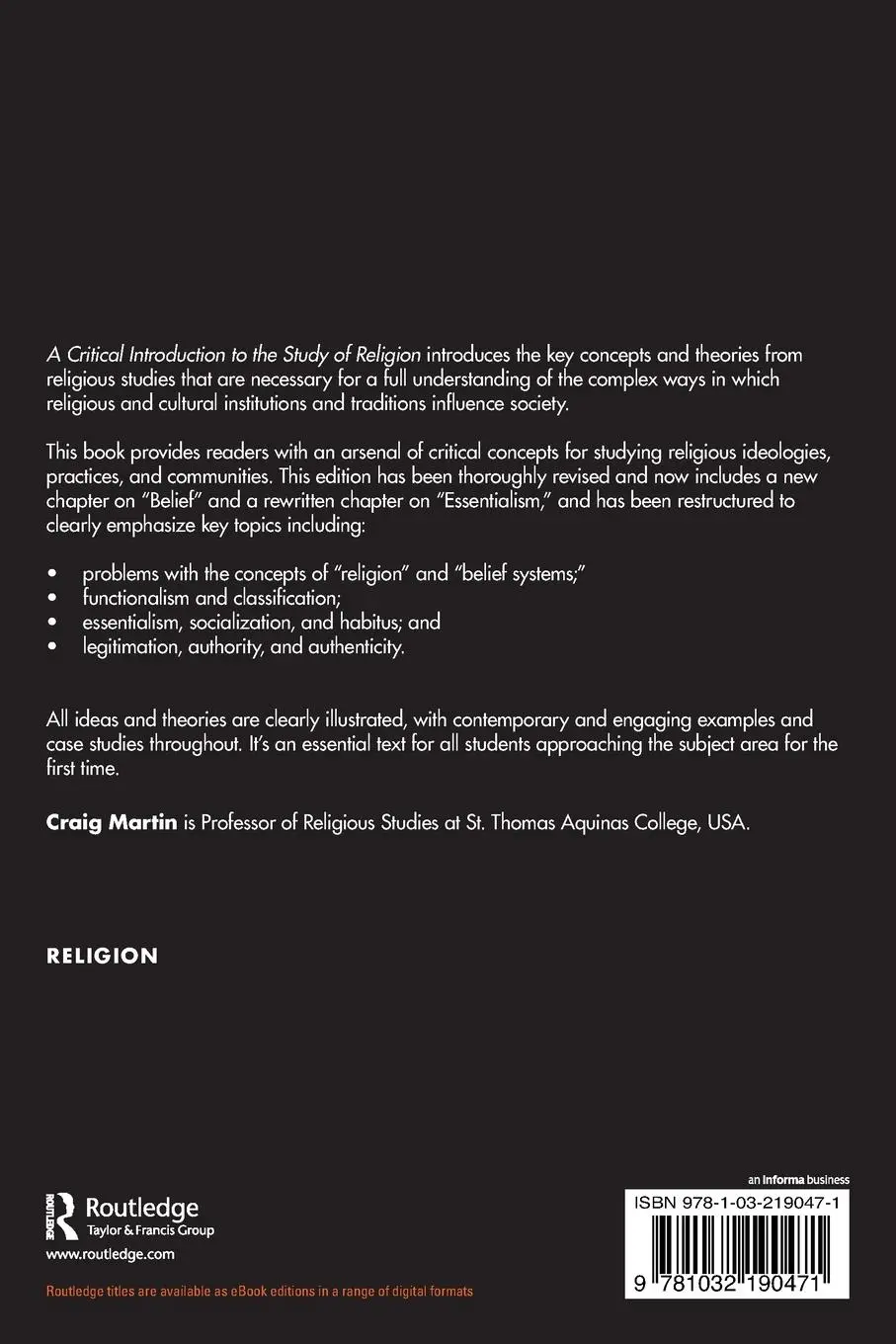 Rückseite: 9781032190471 | A Critical Introduction to the Study of Religion | Craig Martin | Buch