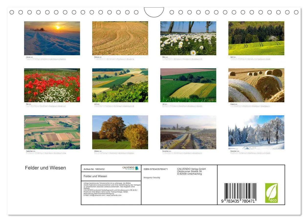 Bild: 9783435780471 | Felder und Wiesen (Wandkalender 2025 DIN A4 quer), CALVENDO...