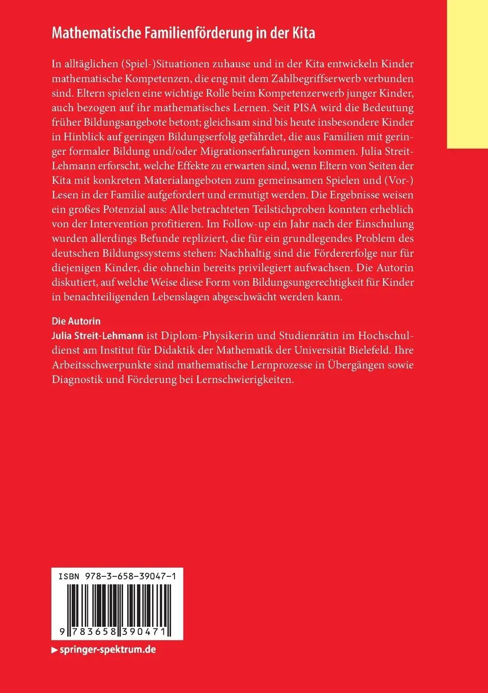 Rückseite: 9783658390471 | Mathematische Familienförderung in der Kita | Julia Streit-Lehmann | x