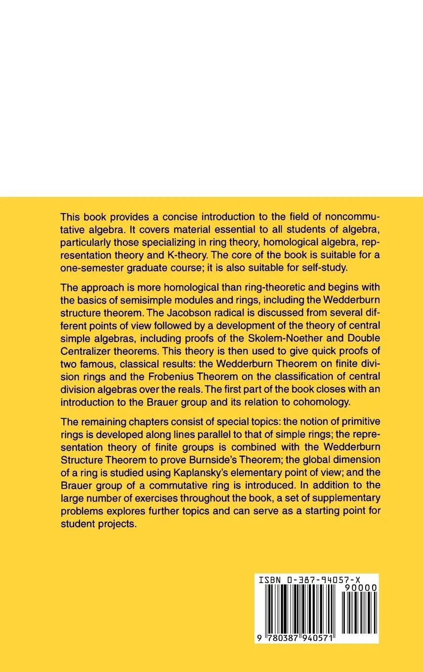 Rückseite: 9780387940571 | Noncommutative Algebra | R. Keith Dennis (u. a.) | Buch | xiv | 1993