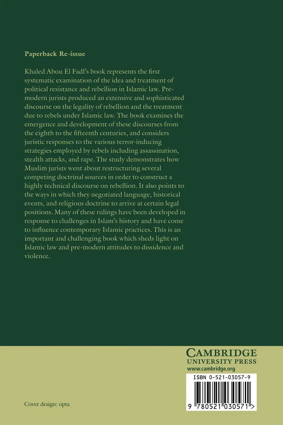 Rückseite: 9780521030571 | Rebellion and Violence in Islamic Law | Khaled Abou El Fadl (u. a.)