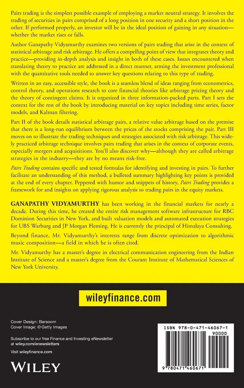 Rückseite: 9780471460671 | Pairs Trading | Quantitative Methods and Analysis | Vidyamurthy | Buch