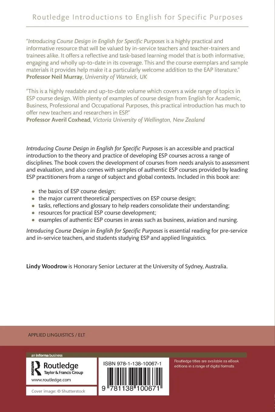 Rückseite: 9781138100671 | Introducing Course Design in English for Specific Purposes | Woodrow