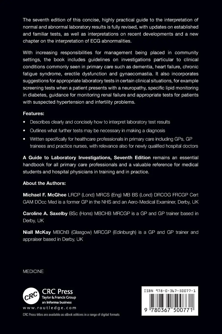 Rückseite: 9780367500771 | A Guide to Laboratory Investigations | Michael F. McGhee (u. a.)