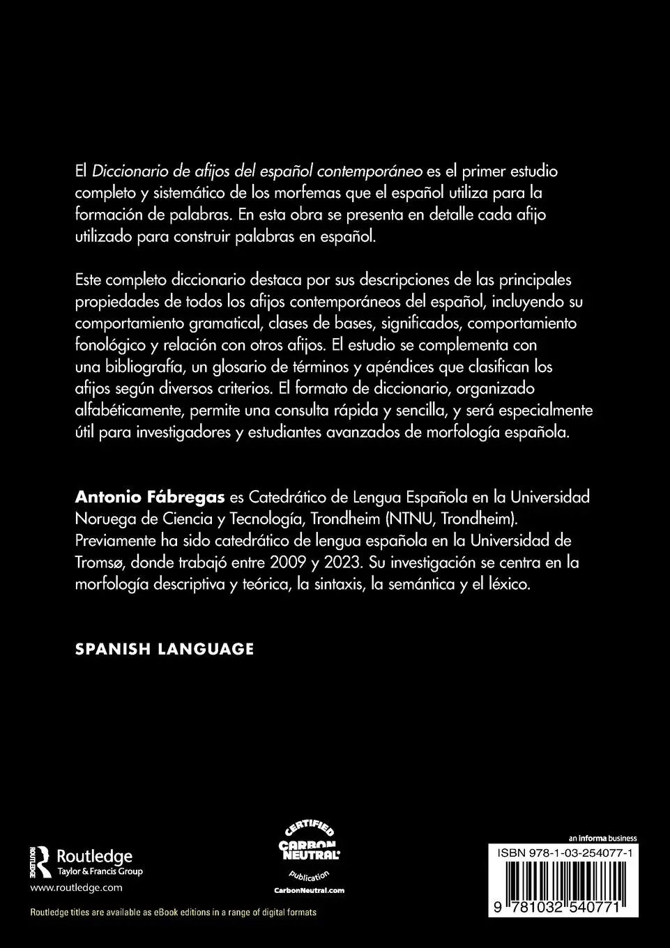 Rückseite: 9781032540771 | Diccionario de afijos del espanol contemporaneo | Antonio Fabregas