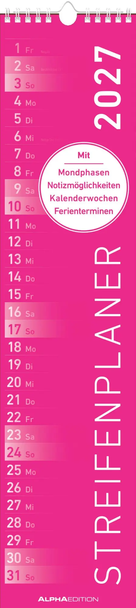 Cover: 4069095010871 | Streifenplaner PINK 2027 | Neumann Verlage GmbH &amp; Co KG | Kalender