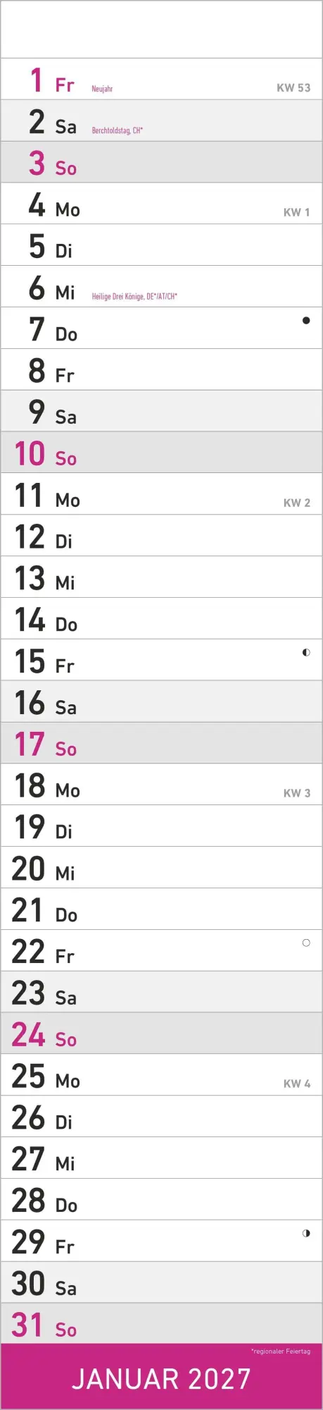 Bild: 4069095010871 | Streifenplaner PINK 2027 | Neumann Verlage GmbH &amp; Co KG | Kalender