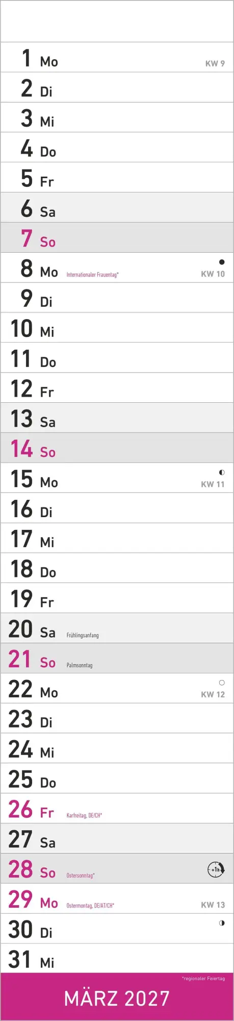 Bild: 4069095010871 | Streifenplaner PINK 2027 | Neumann Verlage GmbH &amp; Co KG | Kalender