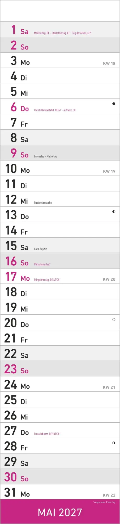 Bild: 4069095010871 | Streifenplaner PINK 2027 | Neumann Verlage GmbH &amp; Co KG | Kalender