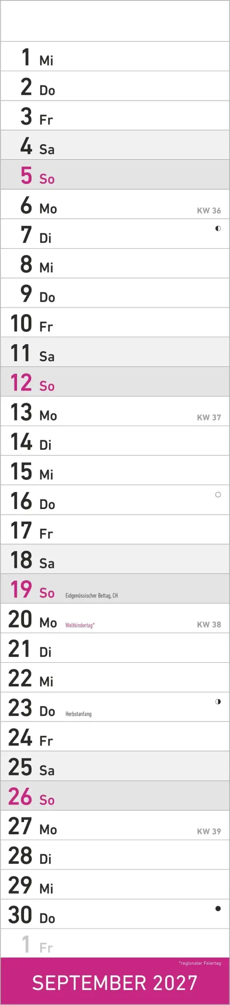 Bild: 4069095010871 | Streifenplaner PINK 2027 | Neumann Verlage GmbH &amp; Co KG | Kalender