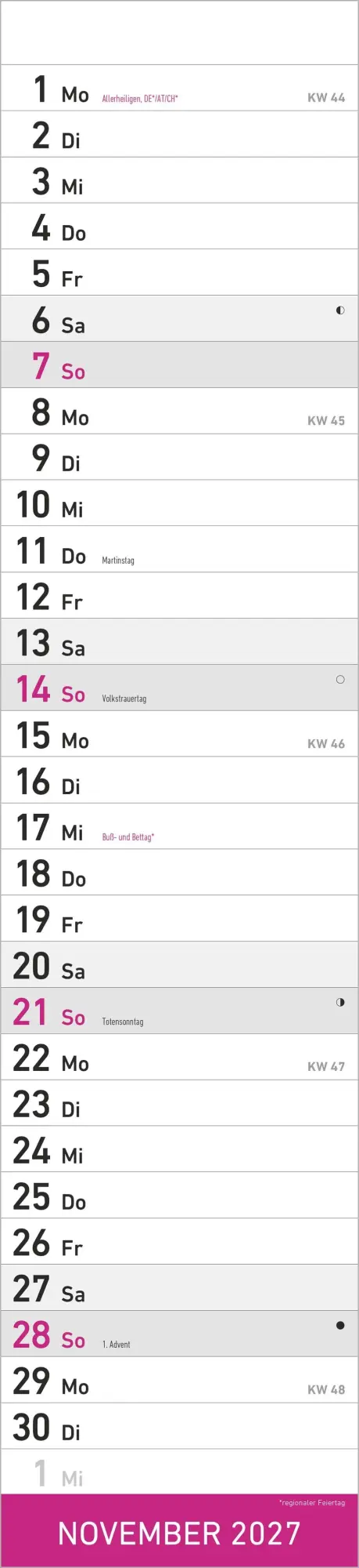 Bild: 4069095010871 | Streifenplaner PINK 2027 | Neumann Verlage GmbH &amp; Co KG | Kalender