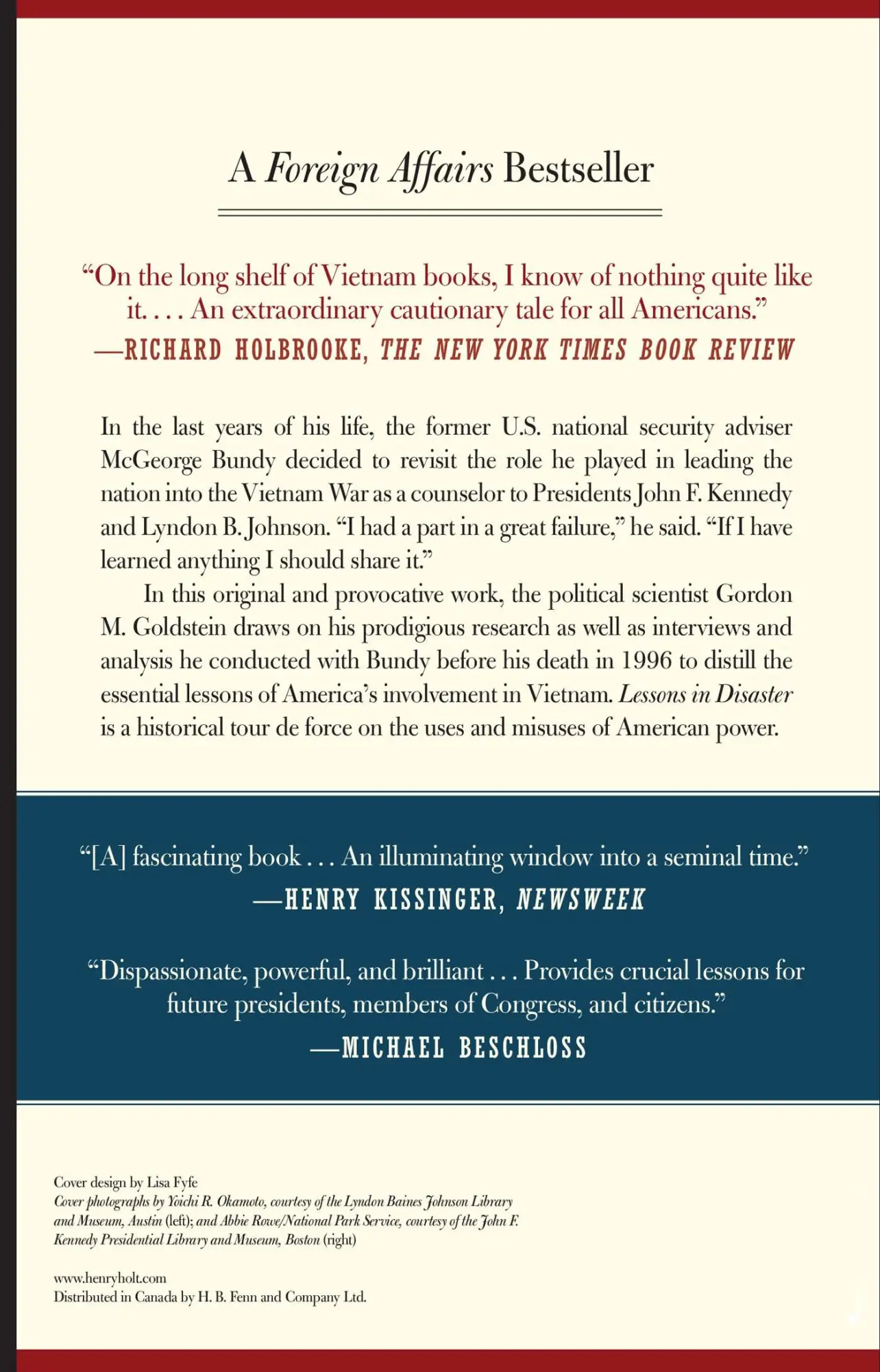 Rückseite: 9780805090871 | Lessons in Disaster | Gordon Goldstein | Taschenbuch | Englisch | 2009
