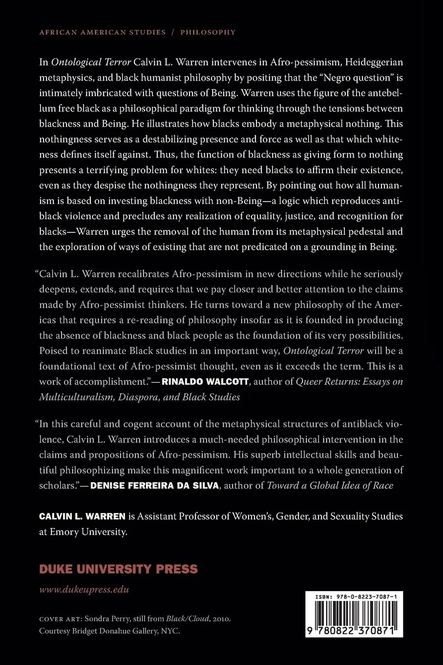 Rückseite: 9780822370871 | Ontological Terror | Blackness, Nihilism, and Emancipation | Warren