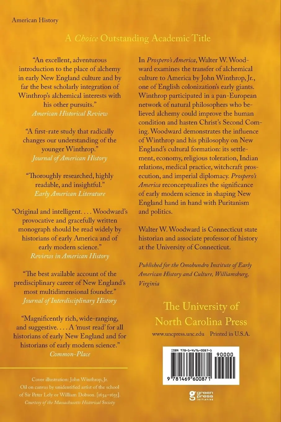 Rückseite: 9781469600871 | Prospero's America | Walter W. Woodward | Taschenbuch | Englisch