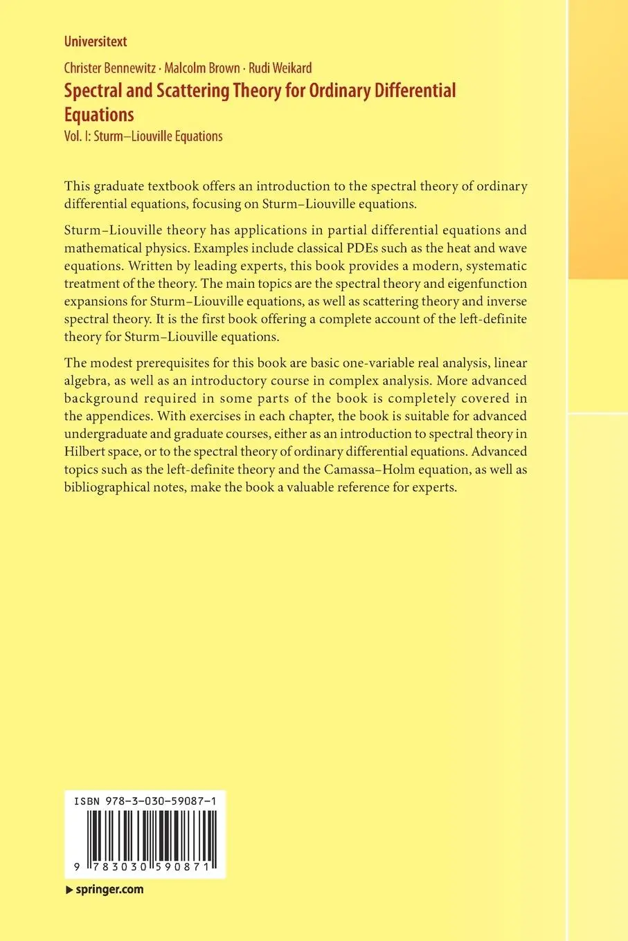 Rückseite: 9783030590871 | Spectral and Scattering Theory for Ordinary Differential Equations